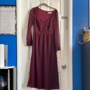RIHOAS Red Pleated Sundress with Bishop Sleeves
